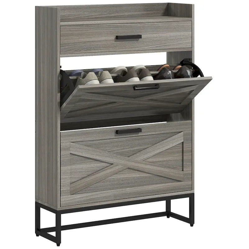 Casual Style Hall Tree Entryway Bench with Rattan Door Shelves and Shoe Cabinets, SOLID WOOD Feet