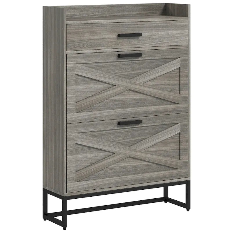 Casual Style Hall Tree Entryway Bench with Rattan Door Shelves and Shoe Cabinets, SOLID WOOD Feet