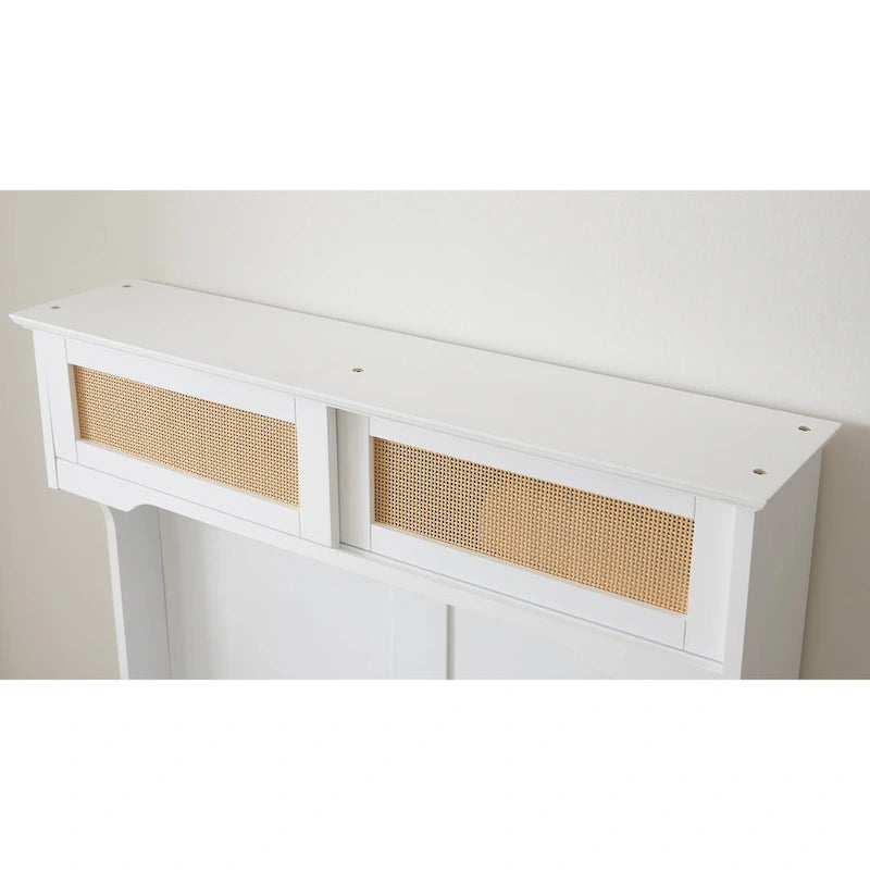 Clothes Hanger Hall Tree Storage Bench Shoe Rack with Rattan Door for Entryway