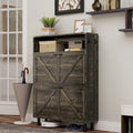 Farmhouse Shoe Storage Cabinet with Barn Door Design, Shoe Organizer with 2 Flip Drawers, Freestanding Narrow Shoe Rack Cabinet