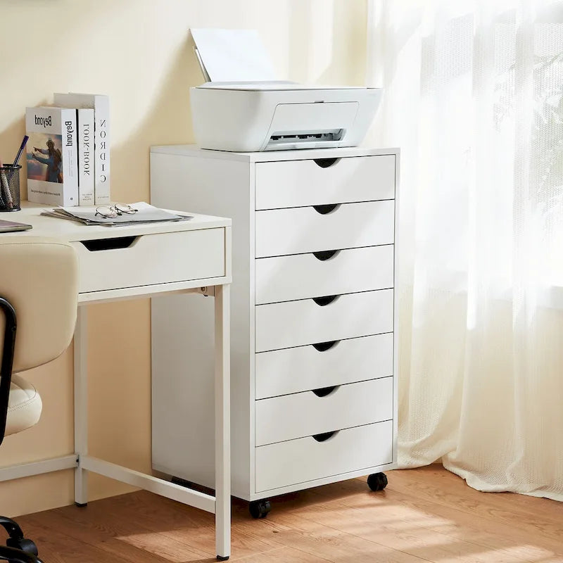 7-Drawer Vertical File Cabinet, Mobile Rolling Storage Dresser with Wheels