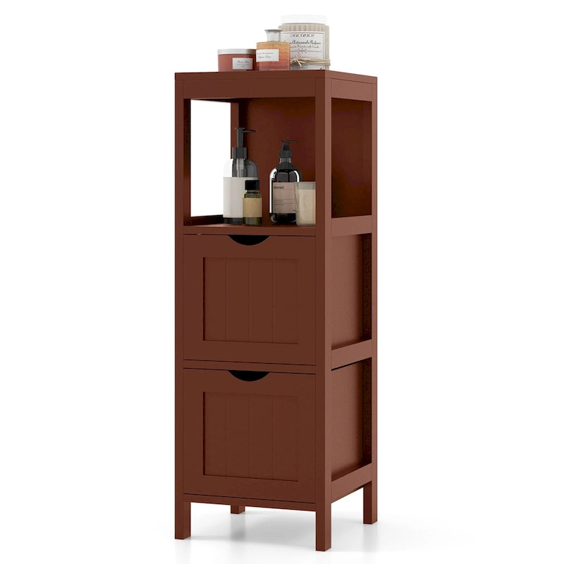 4-Tier Freestanding Bathroom Floor Cabinet with 2 Drawers & Open Shelf, MDF