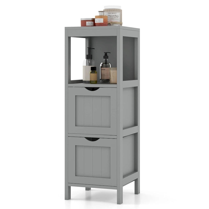 4-Tier Freestanding Bathroom Floor Cabinet with 2 Drawers & Open Shelf, MDF