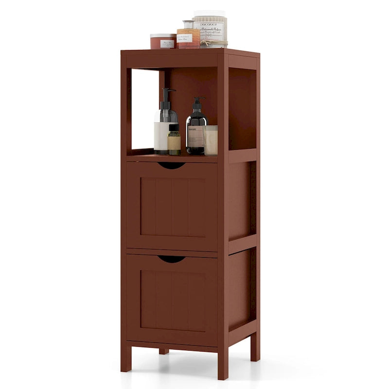 4-Tier Freestanding Bathroom Floor Cabinet with 2 Drawers & Open Shelf, MDF