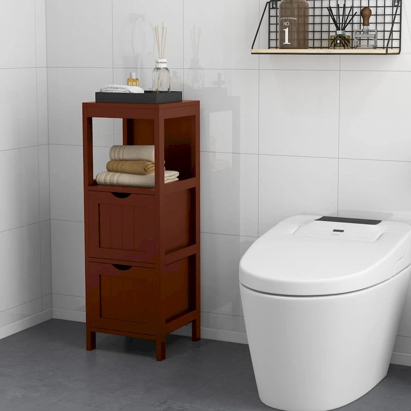 4-Tier Freestanding Bathroom Floor Cabinet with 2 Drawers & Open Shelf, MDF