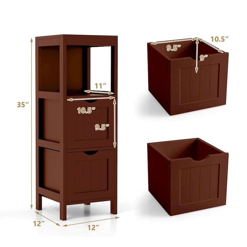 4-Tier Freestanding Bathroom Floor Cabinet with 2 Drawers & Open Shelf, MDF