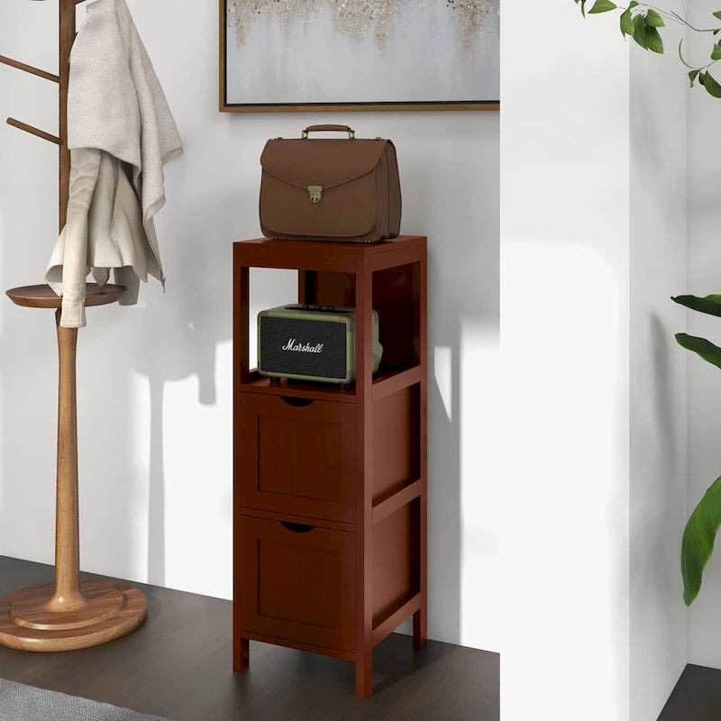 4-Tier Freestanding Bathroom Floor Cabinet with 2 Drawers & Open Shelf, MDF