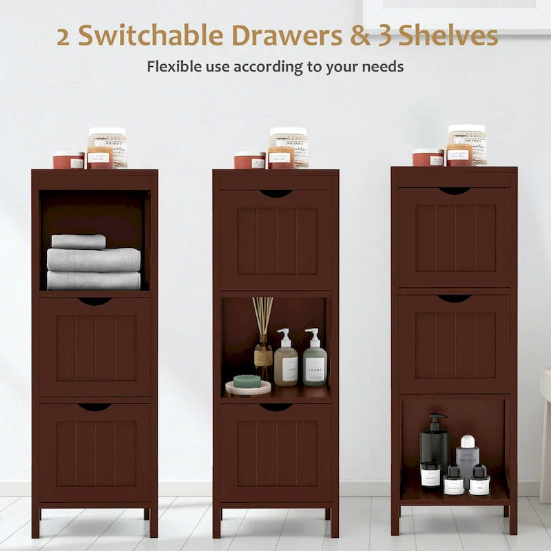 4-Tier Freestanding Bathroom Floor Cabinet with 2 Drawers & Open Shelf, MDF