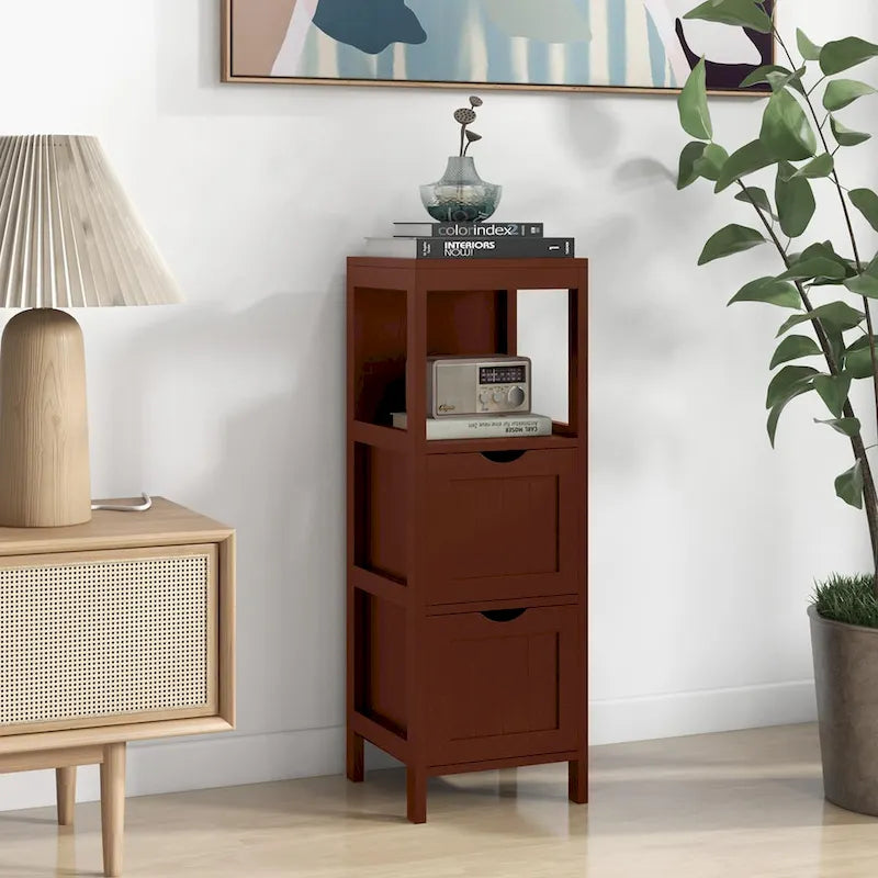 4-Tier Freestanding Bathroom Floor Cabinet with 2 Drawers & Open Shelf, MDF