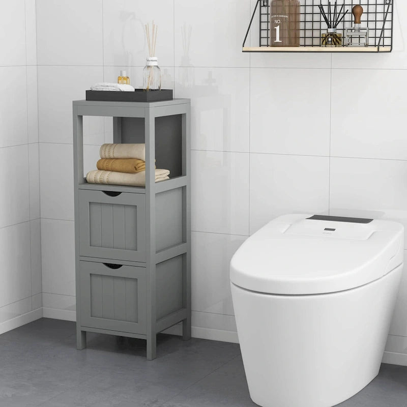 4-Tier Freestanding Bathroom Floor Cabinet with 2 Drawers & Open Shelf, MDF