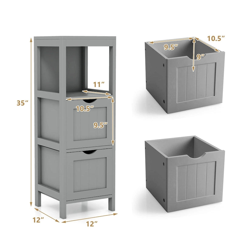 4-Tier Freestanding Bathroom Floor Cabinet with 2 Drawers & Open Shelf, MDF
