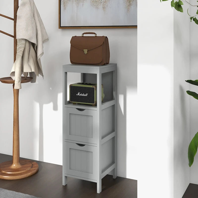 4-Tier Freestanding Bathroom Floor Cabinet with 2 Drawers & Open Shelf, MDF