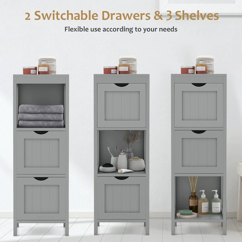 4-Tier Freestanding Bathroom Floor Cabinet with 2 Drawers & Open Shelf, MDF