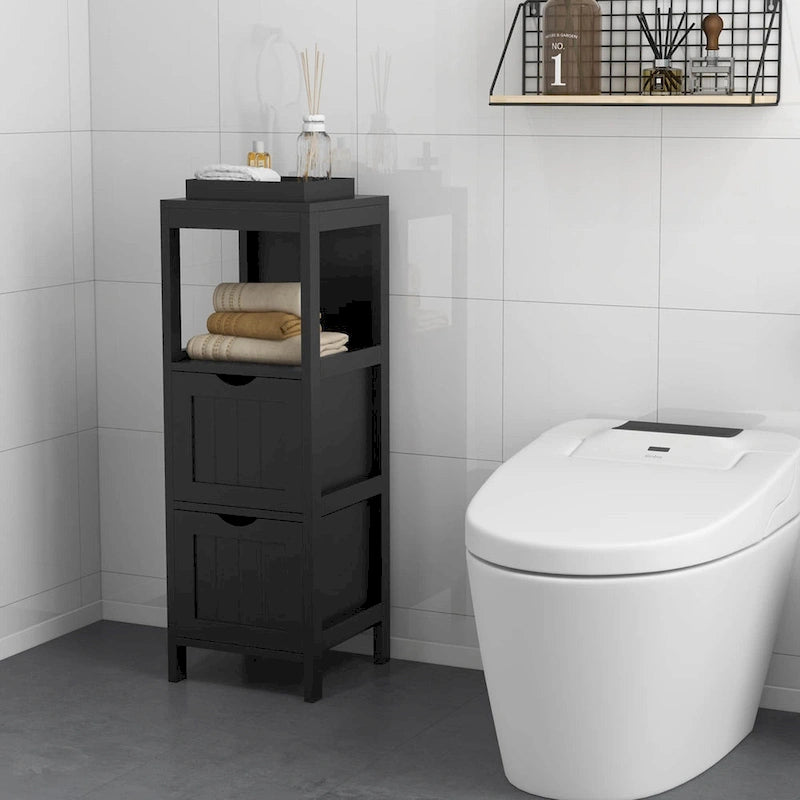4-Tier Freestanding Bathroom Floor Cabinet with 2 Drawers & Open Shelf, MDF