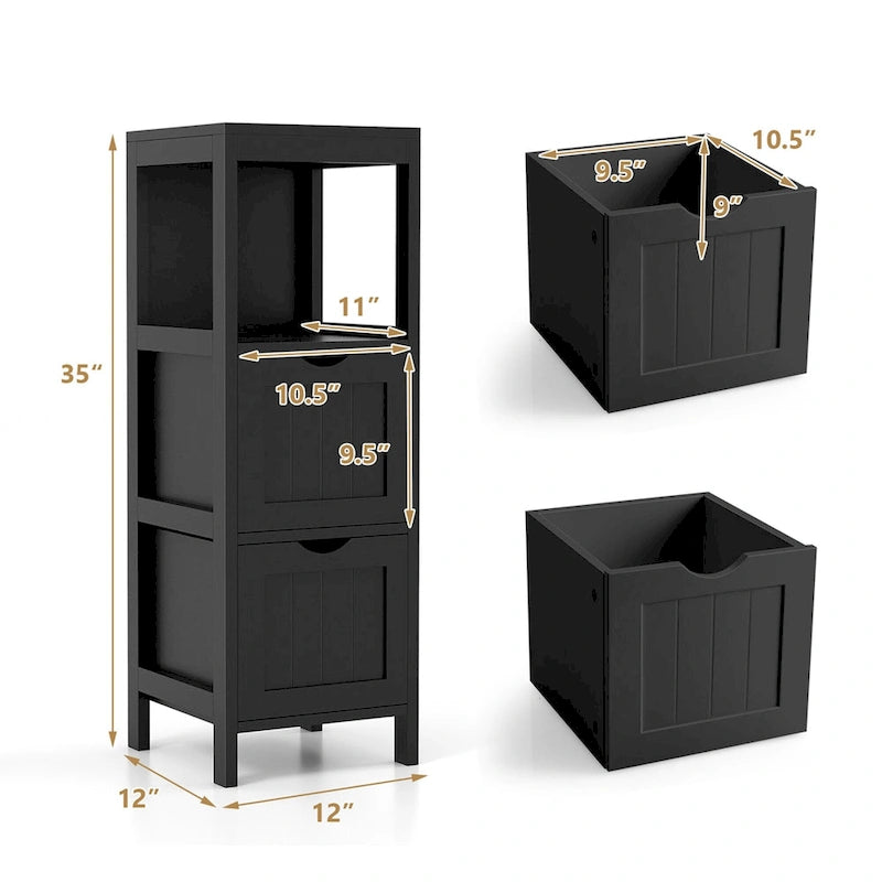 4-Tier Freestanding Bathroom Floor Cabinet with 2 Drawers & Open Shelf, MDF