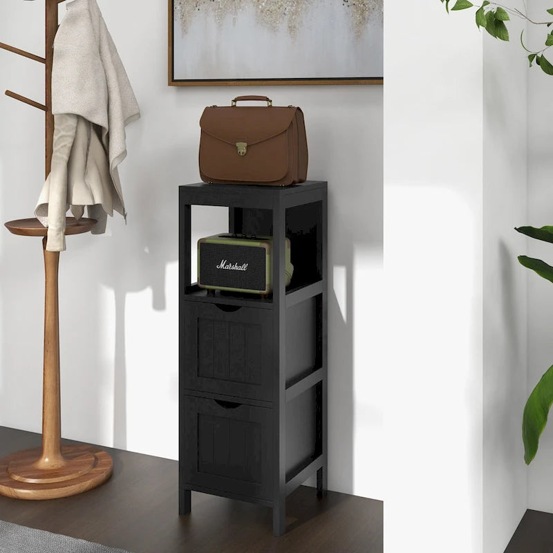 4-Tier Freestanding Bathroom Floor Cabinet with 2 Drawers & Open Shelf, MDF