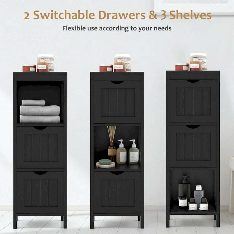 4-Tier Freestanding Bathroom Floor Cabinet with 2 Drawers & Open Shelf, MDF