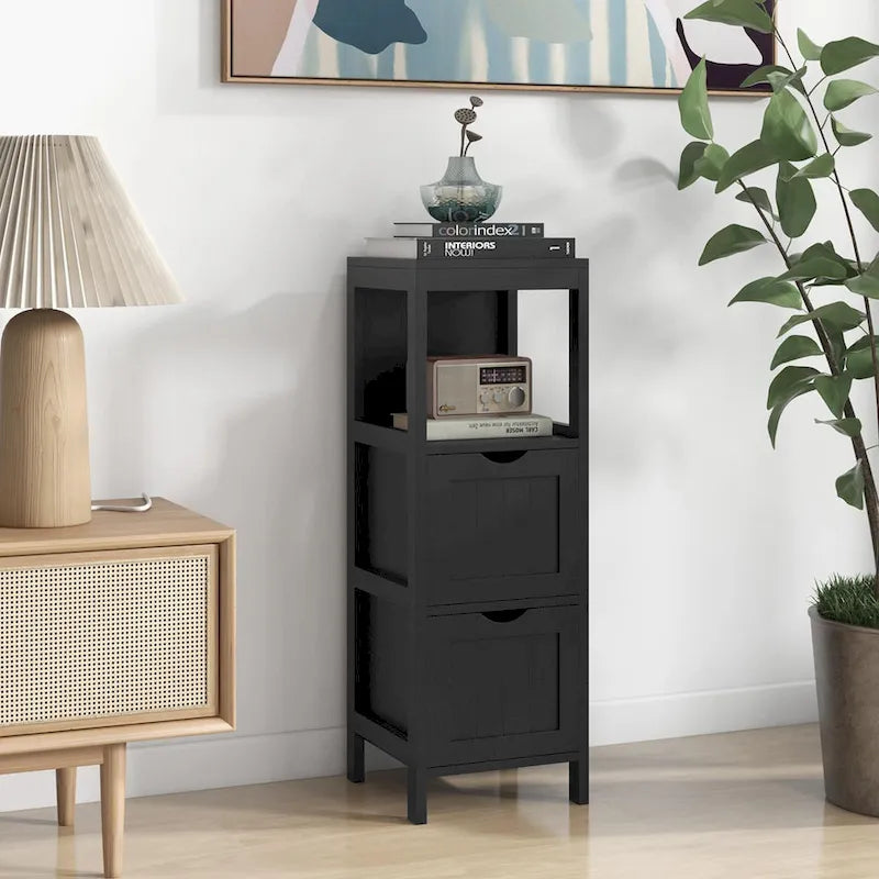 4-Tier Freestanding Bathroom Floor Cabinet with 2 Drawers & Open Shelf, MDF