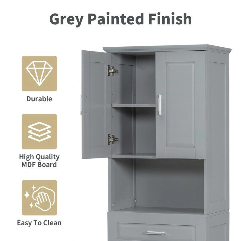 Tall Bathroom Storage Cabinet with Tilt-Out Laundry Basket, Drawer and Adjustable Shelf, Freestanding Floor Cabinet