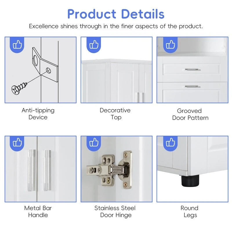 Tall Bathroom Storage Cabinet with Tilt-Out Laundry Basket, Drawer and Adjustable Shelf, Freestanding Floor Cabinet