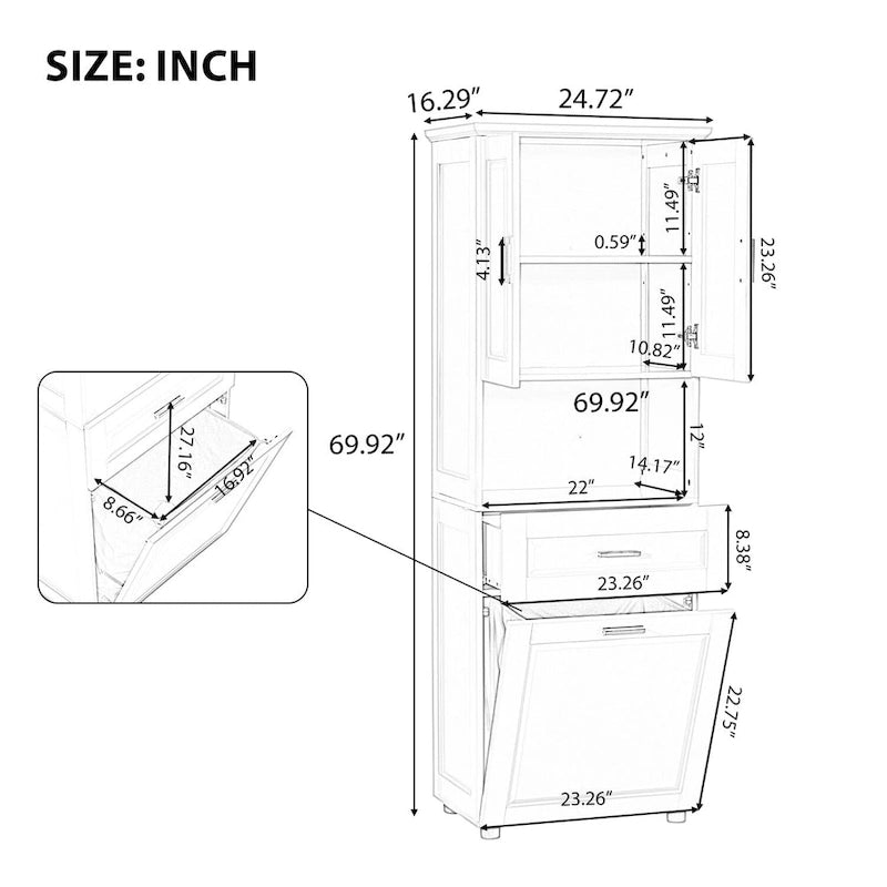 Tall Bathroom Storage Cabinet with Tilt-Out Laundry Basket, Drawer and Adjustable Shelf, Freestanding Floor Cabinet