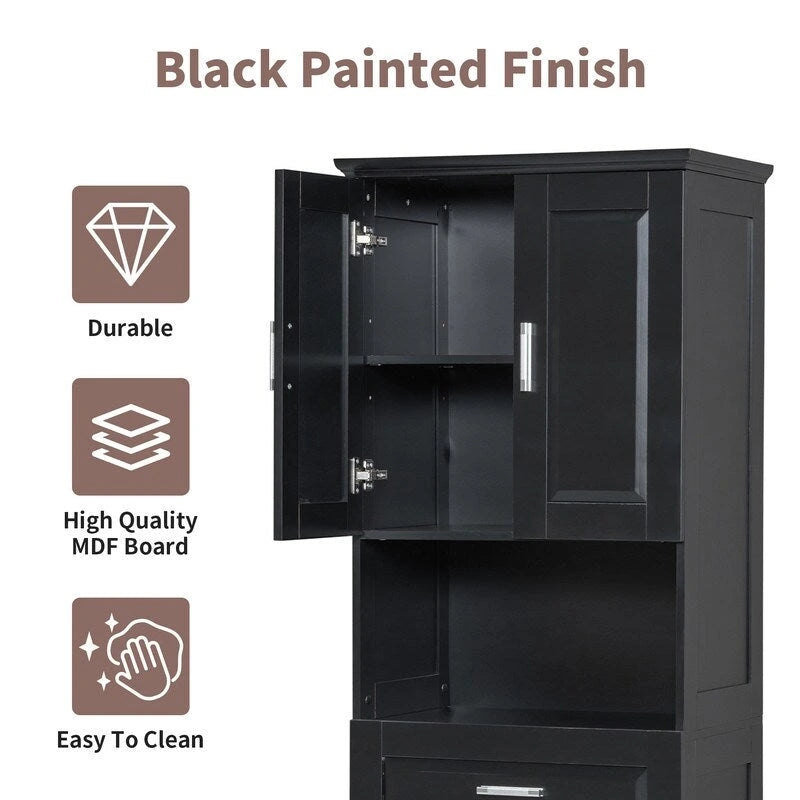 Tall Bathroom Storage Cabinet with Tilt-Out Laundry Basket, Drawer and Adjustable Shelf, Freestanding Floor Cabinet