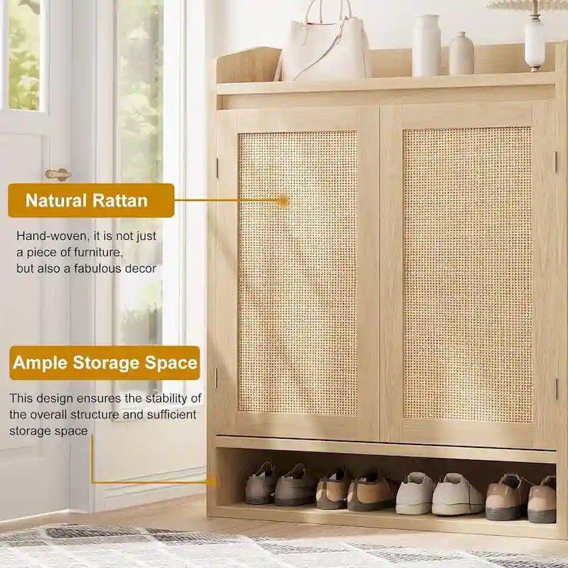 Rattan Shoe Cabinet with 2 Doors