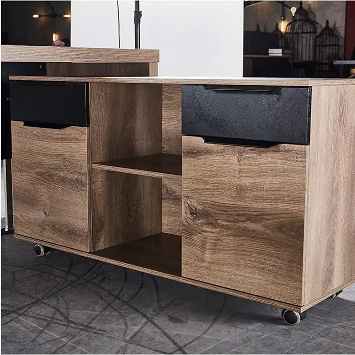 47" Mobile Lateral File Cabinet & Printer Stand with 2 Drawers, Wheels & Open Shelves