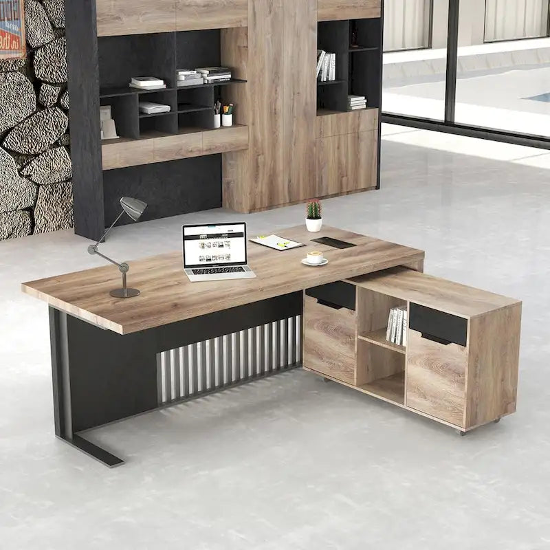 47" Mobile Lateral File Cabinet & Printer Stand with 2 Drawers, Wheels & Open Shelves