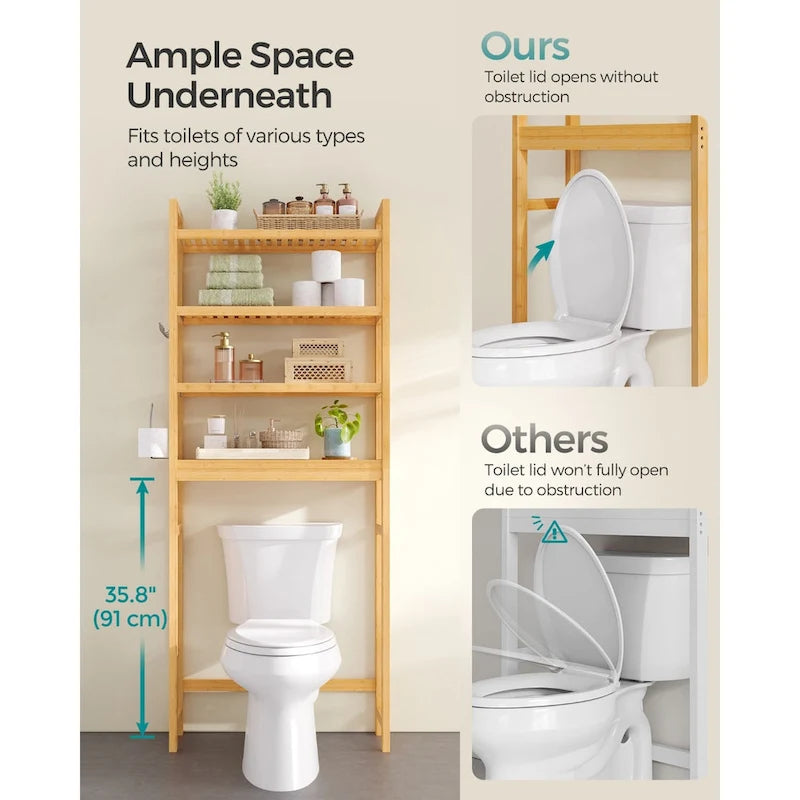 3-Tier Tall Freestanding Wicker Over-the-Toilet Storage Organizer with 3 Hight Adjustable Middle Shelf