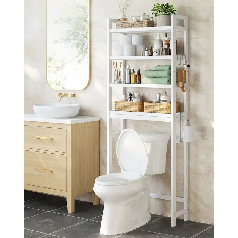 3-Tier Tall Freestanding Wicker Over-the-Toilet Storage Organizer with 3 Hight Adjustable Middle Shelf