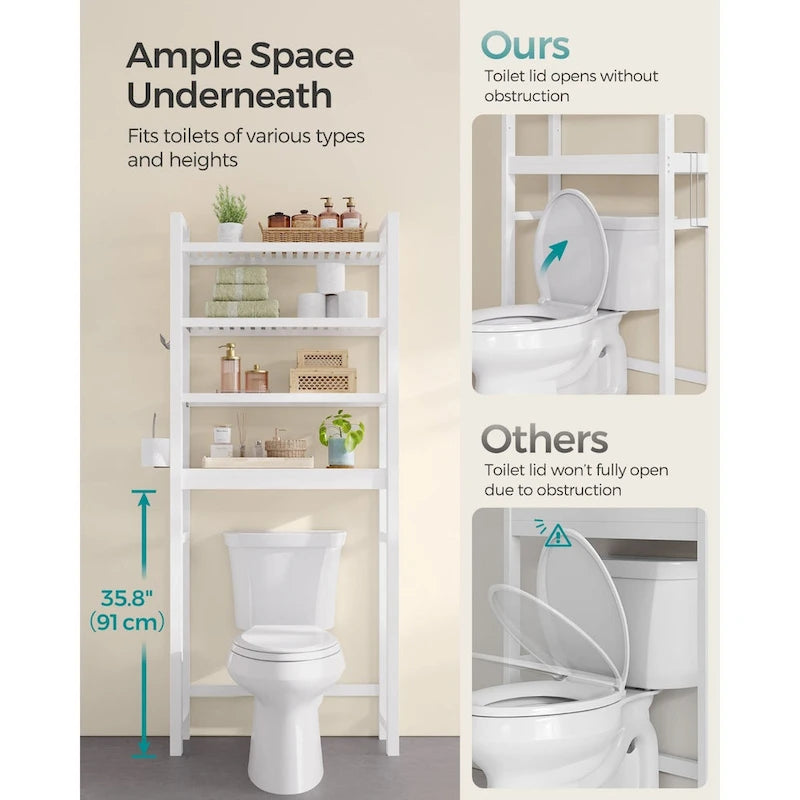 3-Tier Tall Freestanding Wicker Over-the-Toilet Storage Organizer with 3 Hight Adjustable Middle Shelf