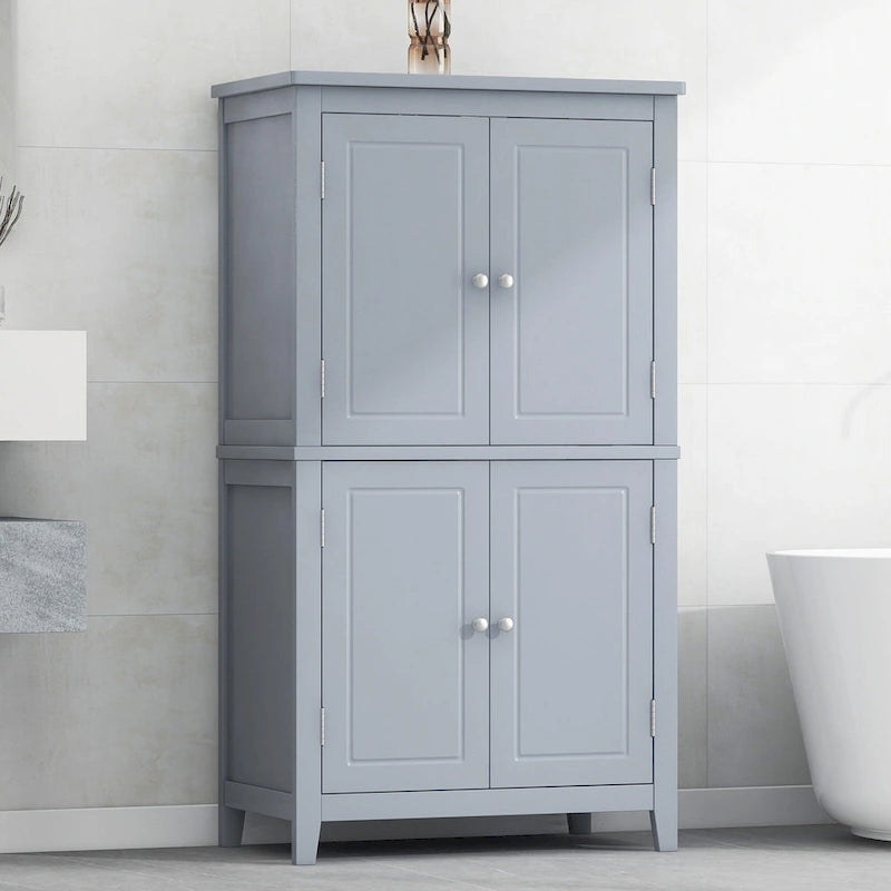 Elegant Bathroom Floor Storage Cabinet, Bathroom Storage Unit, Freestanding Cabinet with 4 Doors, Adjustable Shelves