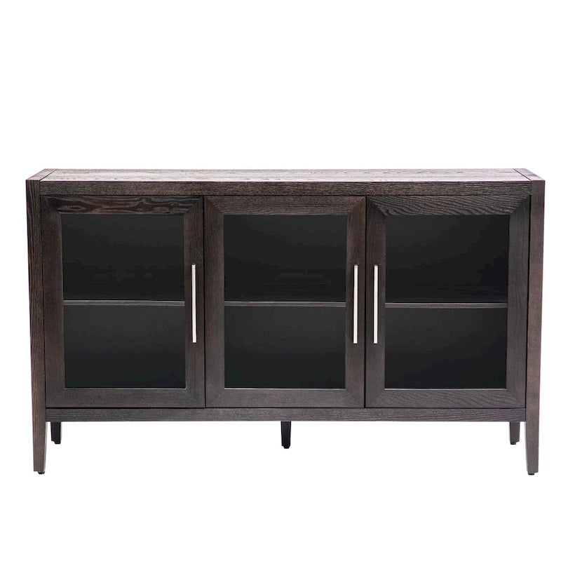 Modern Wood Storage Cabinet with 3 Tempered Glass Doors & Adjustable Shelves