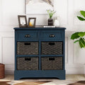 Rustic Storage Cabinet with 2 Drawers & 4 Wicker Rattan Baskets, Dining & Living Room