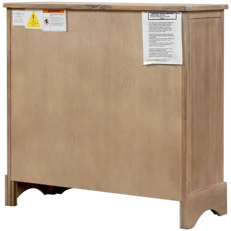 Rustic Storage Cabinet with 2 Drawers & 4 Wicker Rattan Baskets, Dining & Living Room