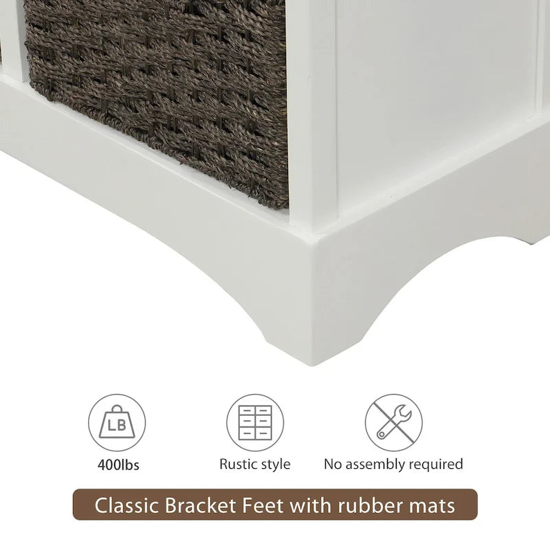 Rustic Storage Cabinet with 2 Drawers & 4 Wicker Rattan Baskets, Dining & Living Room