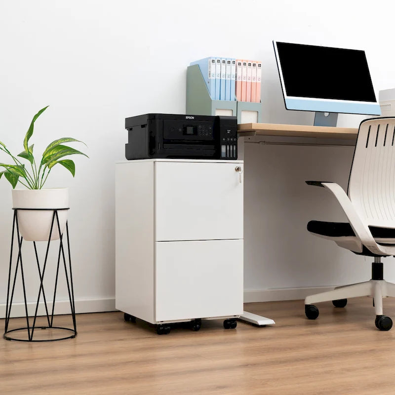 2 Drawer Rolling Locking Office File Cabinet with Lock, Anti-tilt Wheels