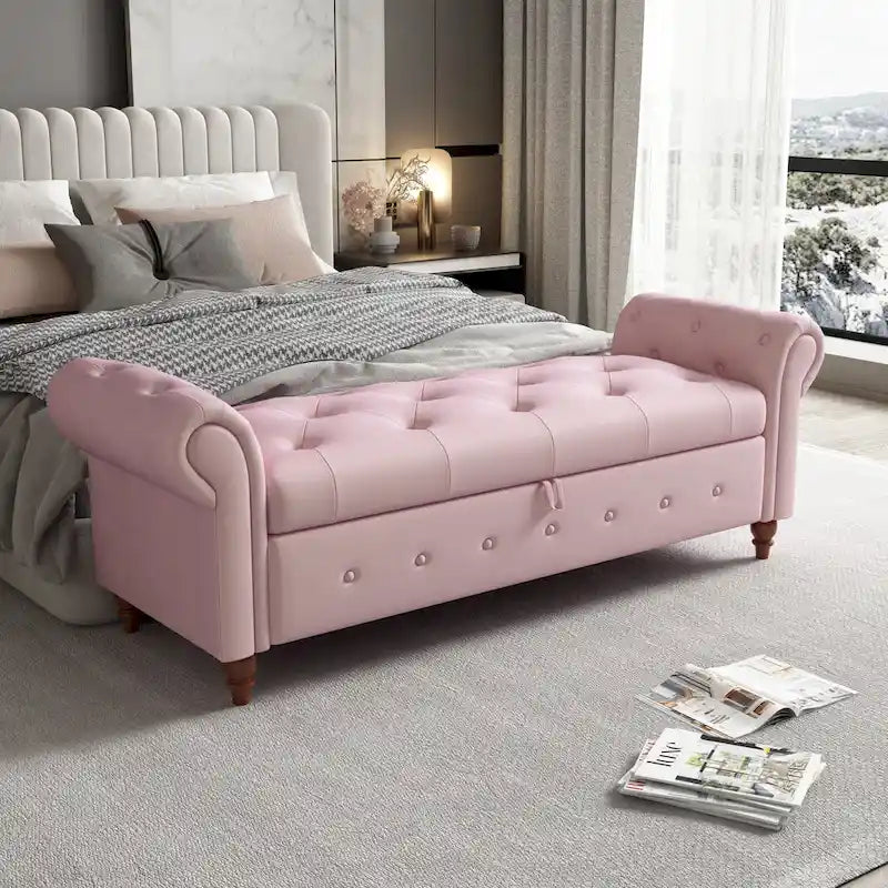 63 Bed Bench Cream White Fabric