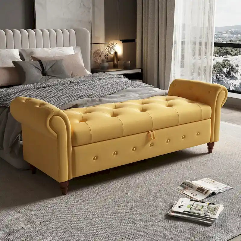 63 Bed Bench Cream White Fabric