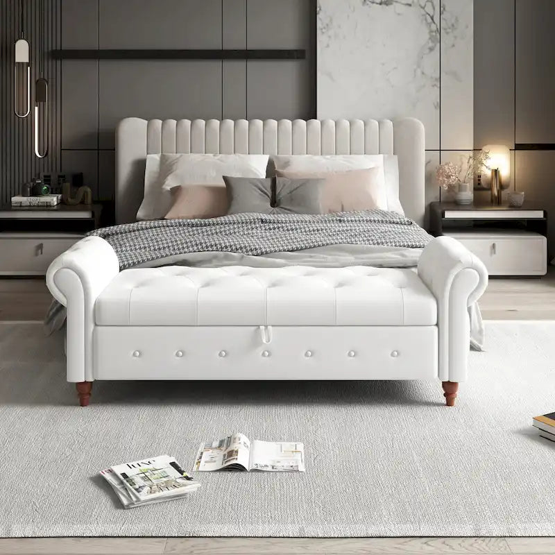 63 Bed Bench Cream White Fabric
