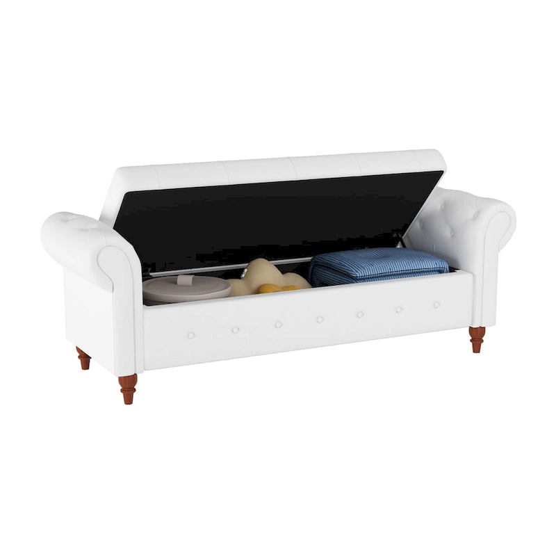 63 Bed Bench Cream White Fabric