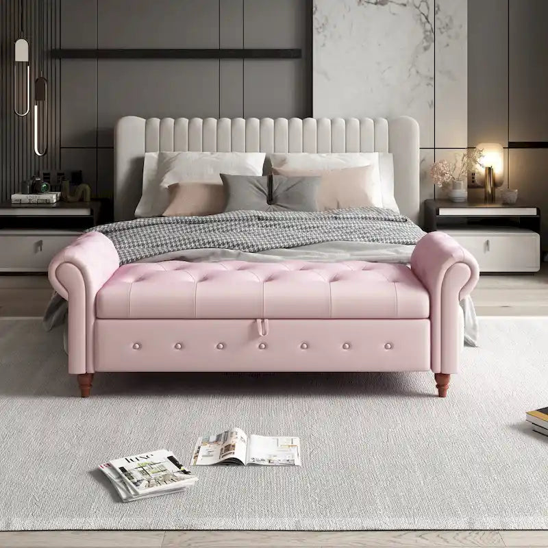 63 Bed Bench Cream White Fabric