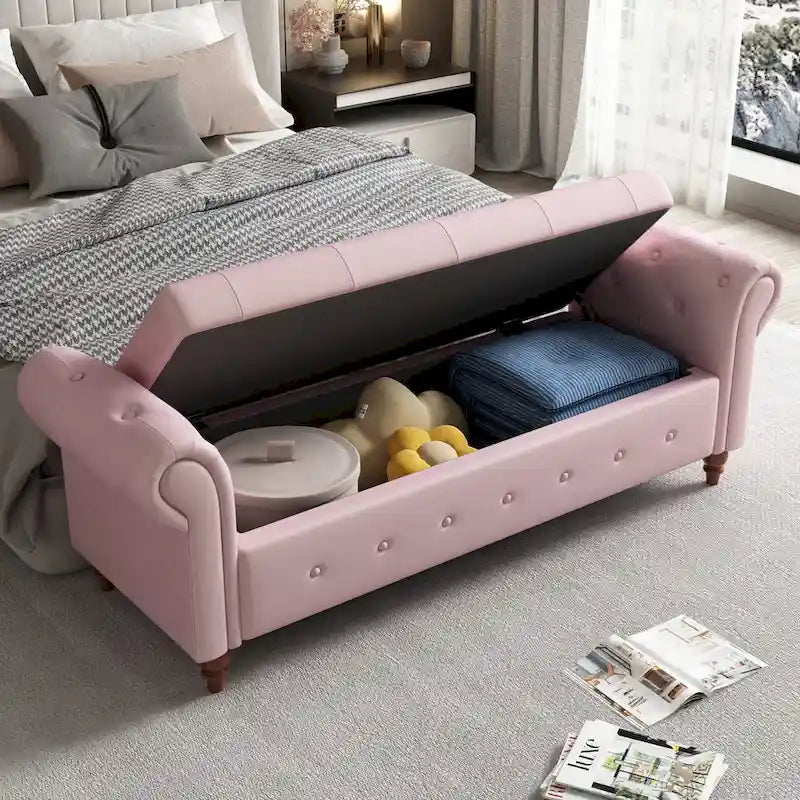 63 Bed Bench Cream White Fabric