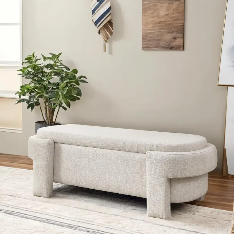 Linen fabric upholstered bench, large storage space, (51.5 x20.5 x17 )