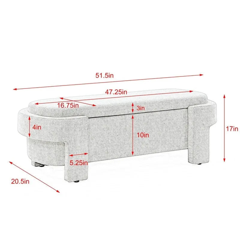 Linen fabric upholstered bench, large storage space, (51.5 x20.5 x17 )