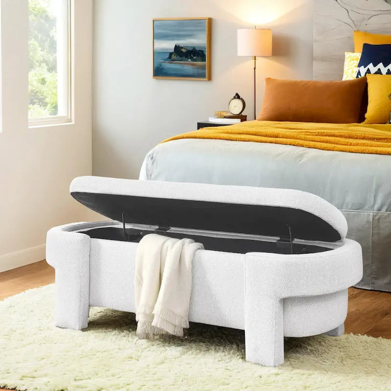 Linen fabric upholstered bench, large storage space, (51.5 x20.5 x17 )