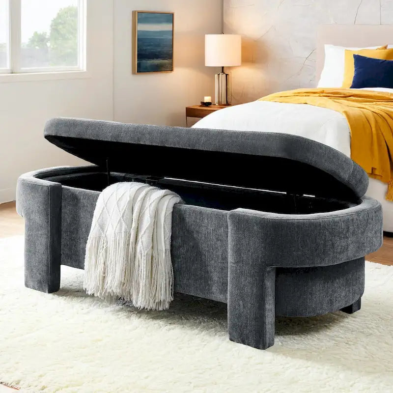 Linen fabric upholstered bench, large storage space, (51.5 x20.5 x17 )