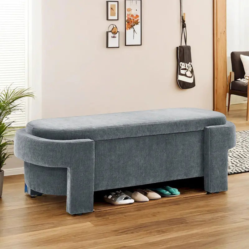 Linen fabric upholstered bench, large storage space, (51.5 x20.5 x17 )