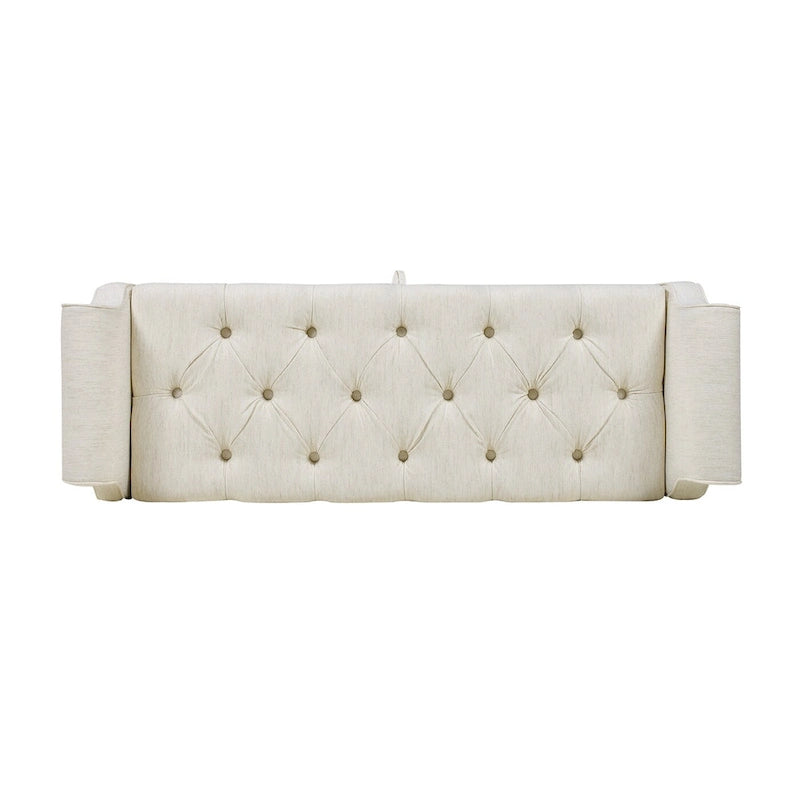 Upholstered Storage Bench with Hand-Tufted Cushion, Rolled Arms & Espresso Legs
